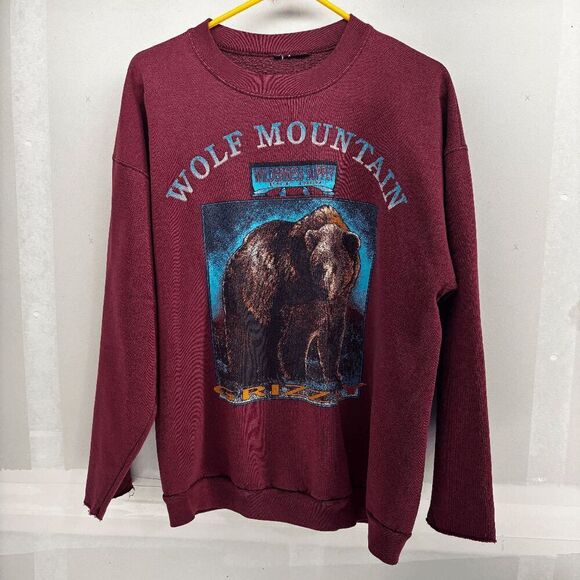 Vintage 90s Wolf Mountain Wilderness Supply Grizzly Crewneck Sweatshirt M READ - Picture 3 of 5